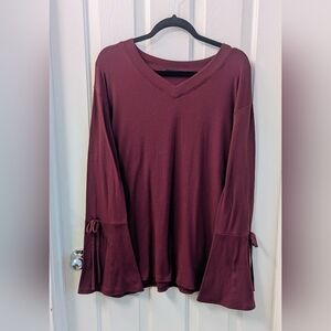 Amaryllis Maroon Long Sleeve Bell Sleeve Top